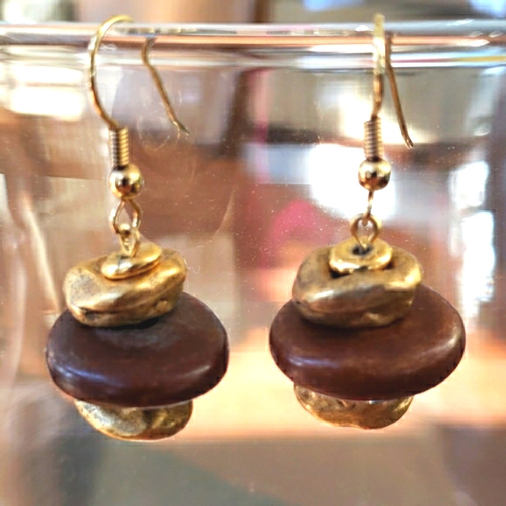 VTG artisan triple bead earrings brown/gold